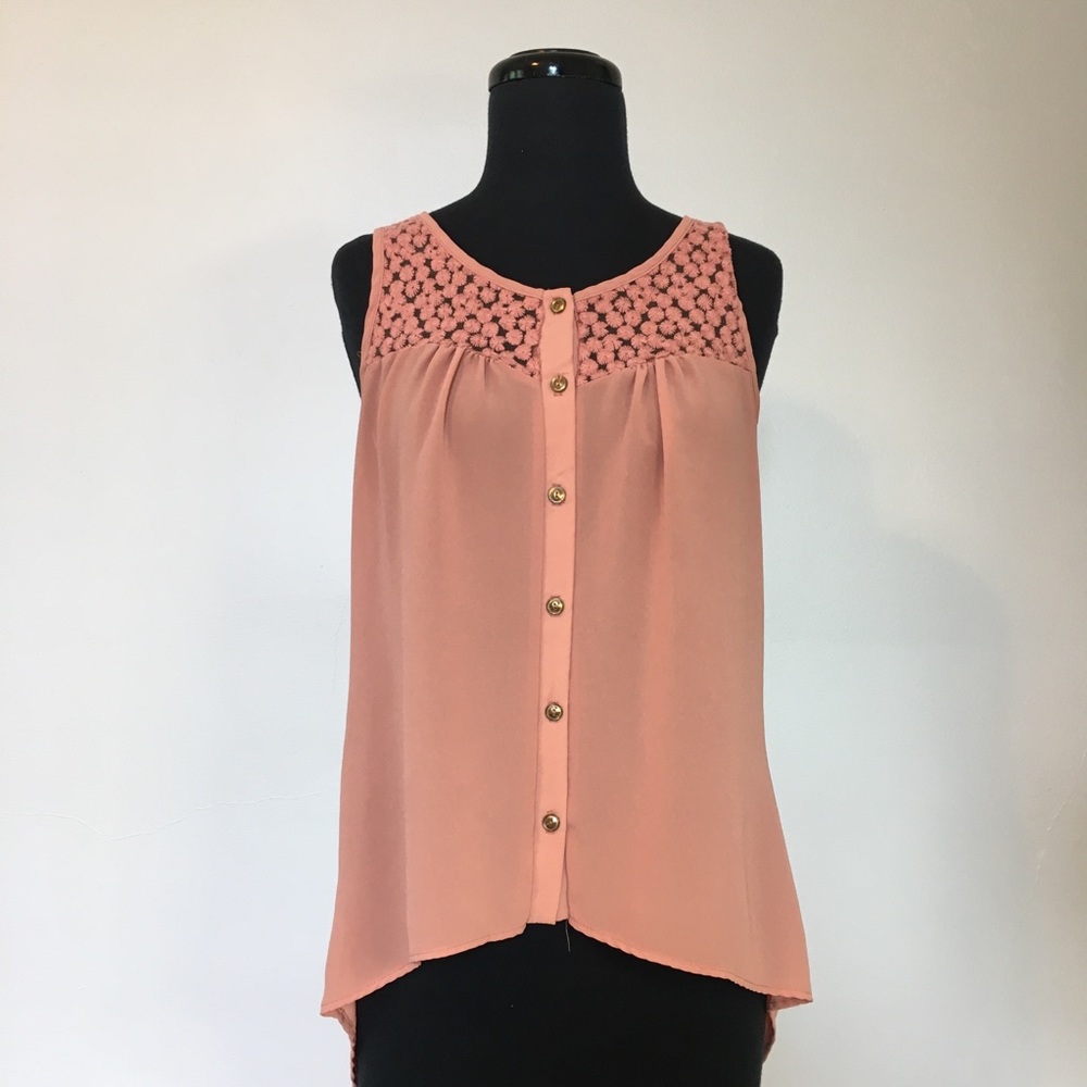 Mauve Brand Dusty Pink Boho Button Up Tank With Lace, S